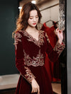 BH290 Simple Gold embroidery Burgundy Bridesmaid Dress