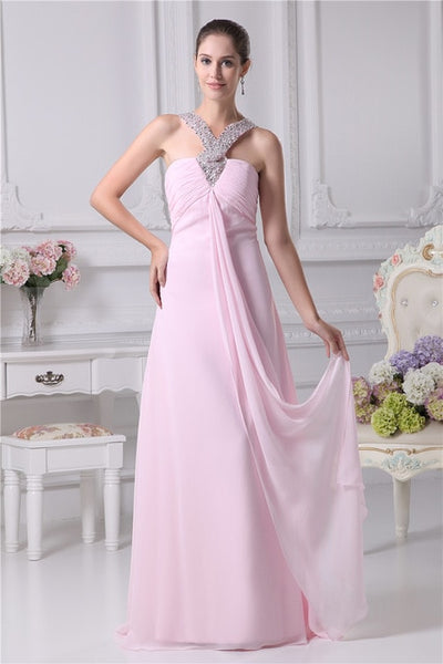 PP178 Chiffon with crystal beaded long Evening dress
