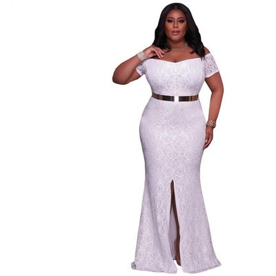 MX140 Elegant Plus Size Off Shoulder Lace Party dresses (Pink/White)