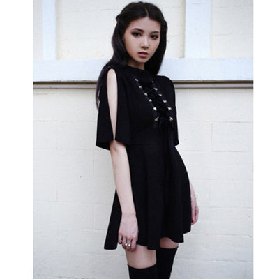 MX168 Harajuku Punk Black A Line Dress