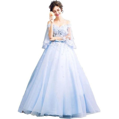 CG28 Floral Lace Blue Wedding Dress