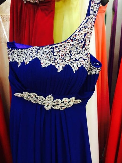 PP72 One Shoulder Crystals Beaded Prom Dresses(10 Colors)