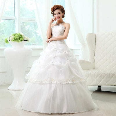 CG09 Cheap Korean Flowers Strapless Wedding Dress