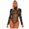 JR31 Sexy Black Gold Rhinestone Long Sleeves  Bodysuit