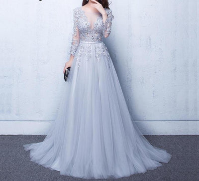 BH43 Elegant Lace Backless Bridesmaid Dresses (3 Colors)