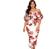 MX136 Summer Off Shoulder Ruffle Bodycon Dresses (floral/White/Black)