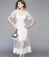 MX116 Summer White Mesh Patchwork Lace Dresses