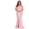 MX140 Elegant Plus Size Off Shoulder Lace Party dresses (Pink/White)
