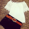 TJ22 Lace Crochet Off Shoulder Tops Blouse