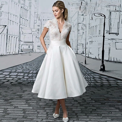 SS22 Appliques Lace Knee Length Short Bridal Gowns