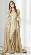 LG03 Muslim Long Sleeve Gold Evening Dress