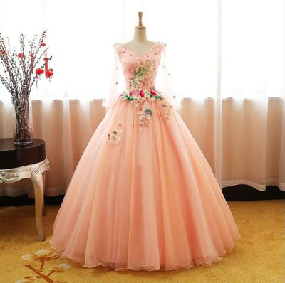 CG29 Floral 3D Long Sleeves Quinceanera dresses(2 Colors)