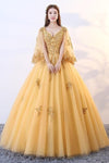CG60 Gold Lace Puffy Ball Gown  Quinceanera Dress