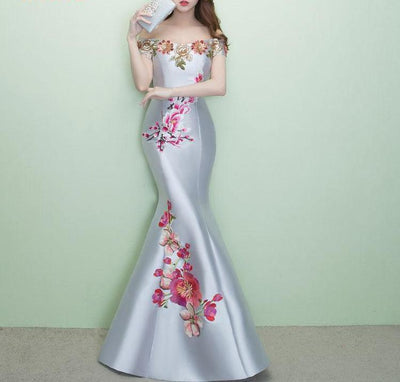PP62 Embroidery off the shoulder Evening Dresses(3 Colors)