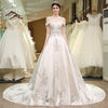 HW24 Off the shoulder Satin Wedding Gown with long tail