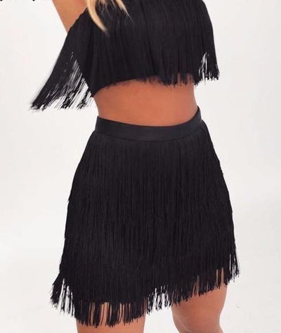 MX09-2Pcs Sexy Tassel Party Outfits (White/Black/Red)