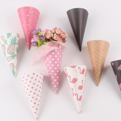 DIY44 : 20pcs/lot Ice Cream Cone Kraft paper for Wedding Flower Holder