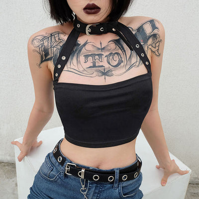 TJ25 Sexy Punk choker halter Tops