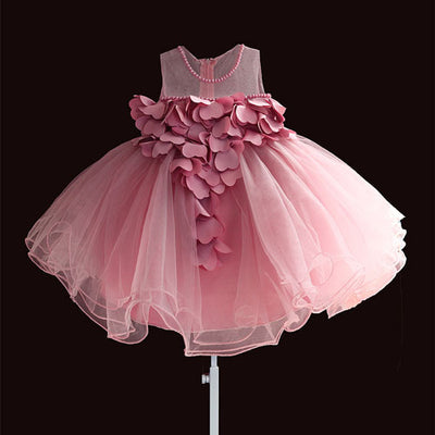 FG85 3 Colors Petal Flower Ball gown dress for baby girl ( 3M-4T )