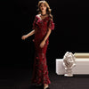 PP104 Plus Size Red Wine Embroidery Beaded Evening Gowns