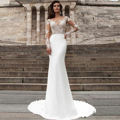 CW75 Sheer neckline Long Sleeves Bridal Gown