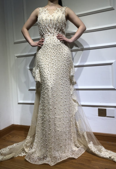 LG99 : 2 Styles Pearls beaded Evening Gowns