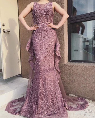 LG99 : 2 Styles Pearls beaded Evening Gowns