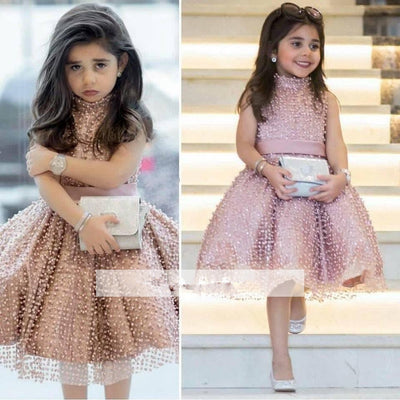 FG232 High Colla Tulle Pearls Girl Dresses