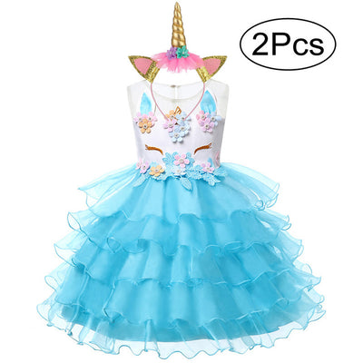 FG24 - 2Pcs Kids Dresses For Unicorn Party