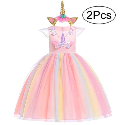 FG24 - 2Pcs Kids Dresses For Unicorn Party