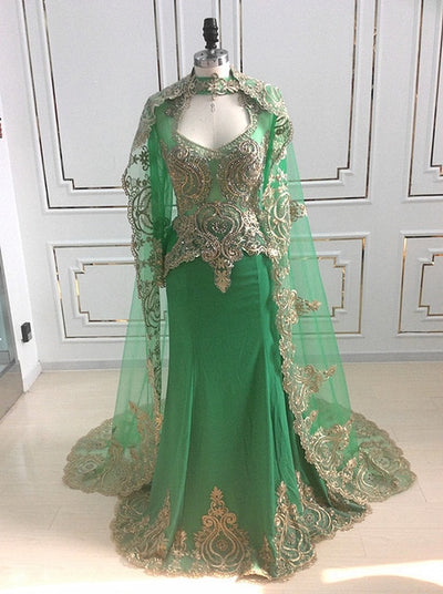 LG84 Arabic Mermaid Evening Gowns+shawl