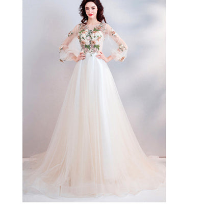 CG20 Champagne flower embroidery  Debutante Dress