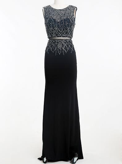 LG69 Plus Size Sleeveless Crystal Beaded Prom Gowns (4 Colors)