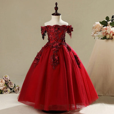 FG26 boat neck lace Flower Girl Dress(3 Colors)