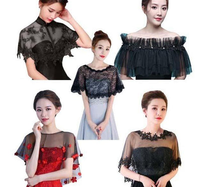 WJ08 5 styles tulle applique bridal shawls