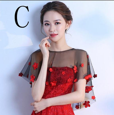 WJ08 5 styles tulle applique bridal shawls