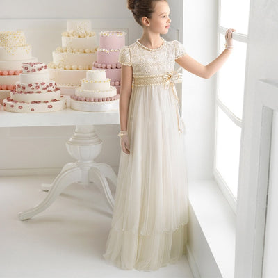 FG54 Elegant White Lace Flower Girl Dress