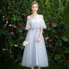 BH131 Boat Neck Flare Sleeves bridesmaid dresses (Gray/Champagne)